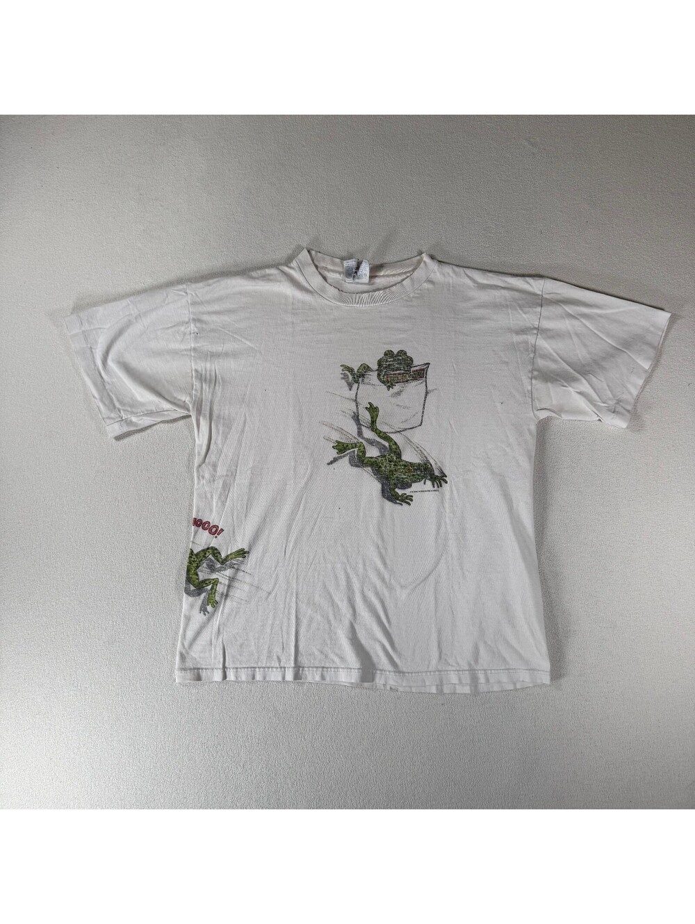 Vintage 90s White with Frog Graphic Wrap Around Nature Print T Shirt Sz L